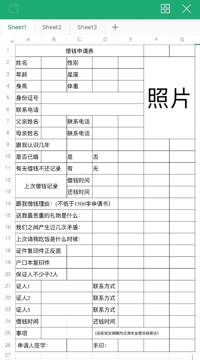 借钱申请表格文档一览 抖音借钱申请表格文档下载