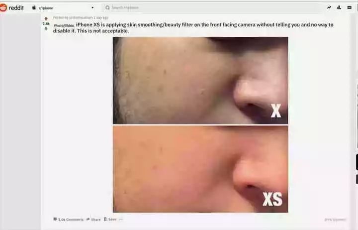 iPhoneXS前置摄像头自拍被吐槽 美颜效果将被修复