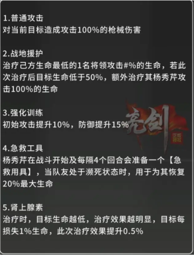 亮剑手游杨秀芹怎么玩 技能介绍攻略