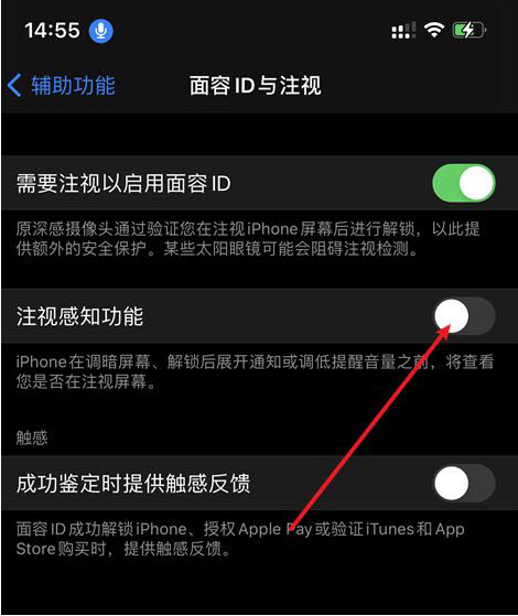 如何关闭iPhone12注视感知？iPhone12关闭注视感知功能讲解截图