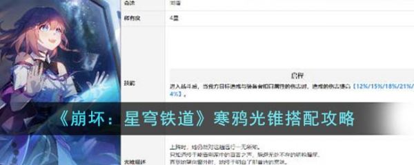 崩坏星穹铁道寒鸦光锥怎么搭配 寒鸦光锥搭配攻略