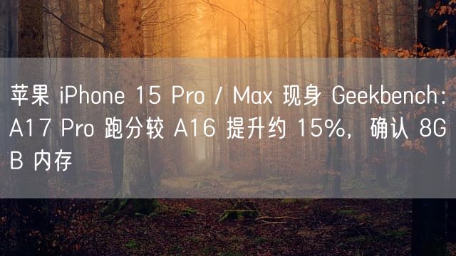 苹果 iPhone 15 Pro / Max 现身 Geekbench：A17 Pro 跑分较 A16 提升约 15%，确认 8GB 内存