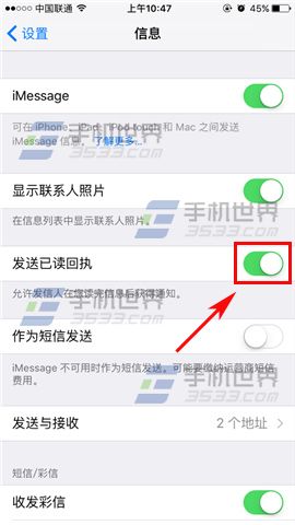 苹果iPhone6sPlus发送已读回执如何设置