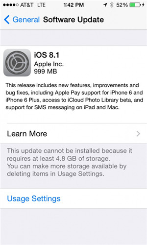 苹果iOS8.1升级内存不够怎么办？