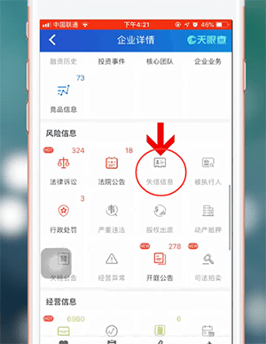 在天眼查里查征信的简单操作截图