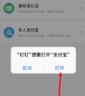 钉钉借助支付宝进行实名认证的方法截图