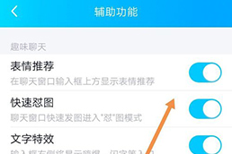 手机QQ辅助功能界面“表情推荐”选项位置