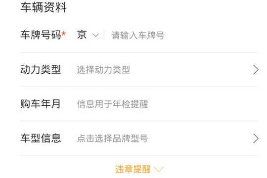 填入车牌号码、动力类型