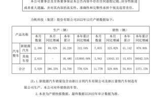 力帆科技：2022年新能源汽车销量暴增近10倍