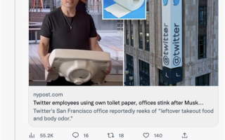 马斯克解雇保洁员 推特员工被曝自带卫生纸上班：卫生间脏兮兮 办公室臭味熏天
